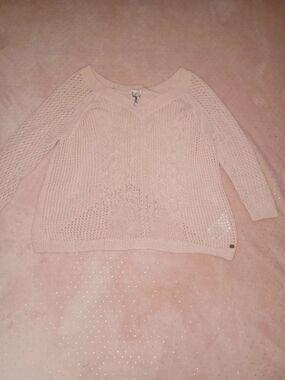 Guess Women's Light Pink Open-Knit V-Neck Sweater